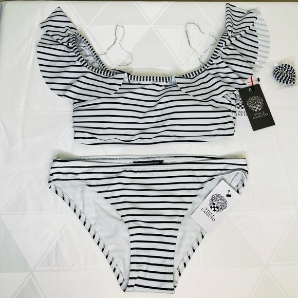 Vince Camuto Other - Vince Camuto  2 Pice White and Black Swimsuit  Stripe Bikini Size XS New